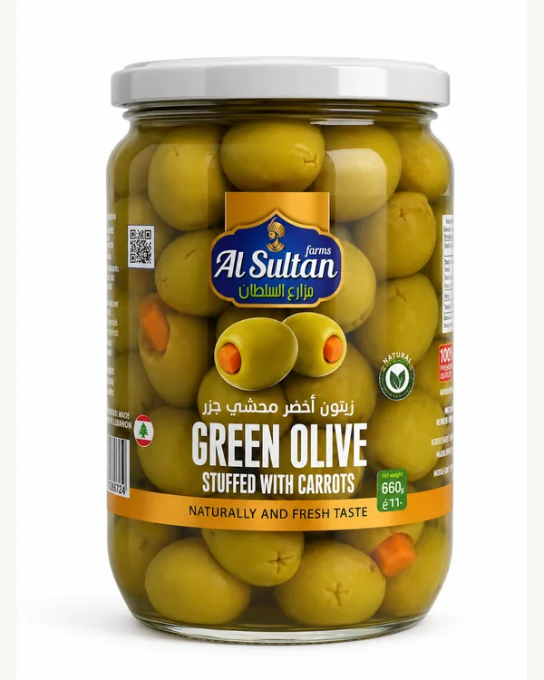 Green olives stuffed with carrots, alternate label