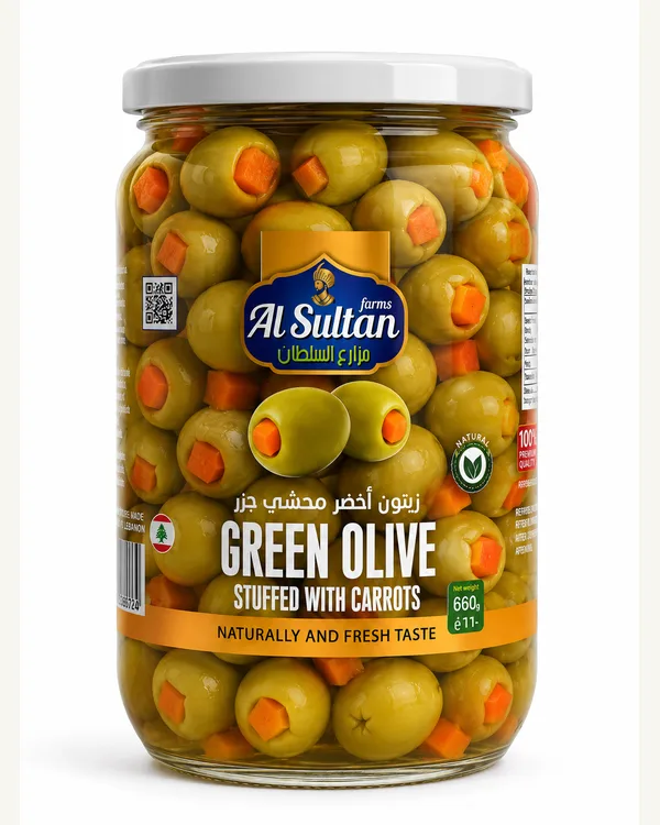Premium green olives stuffed with carrots