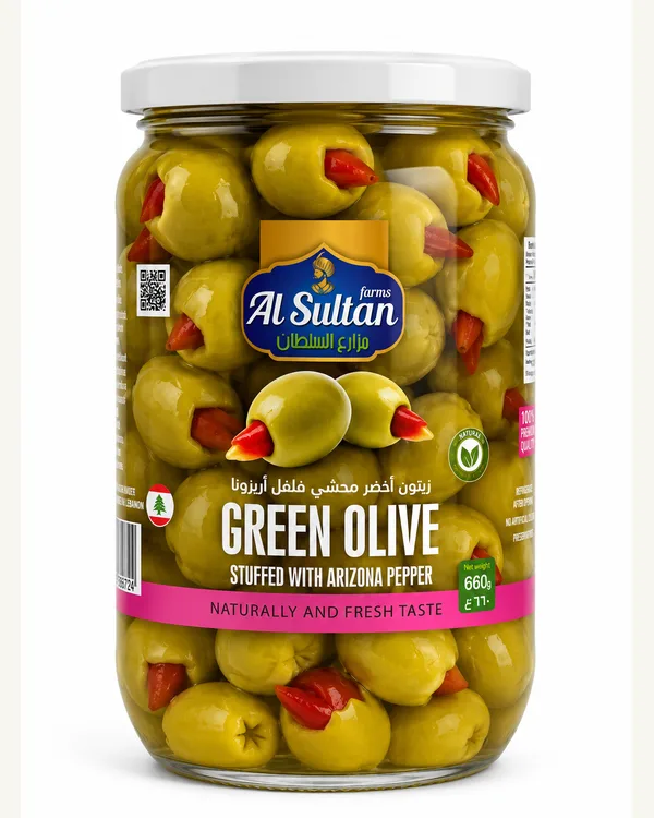Green olives stuffed with hot pepper